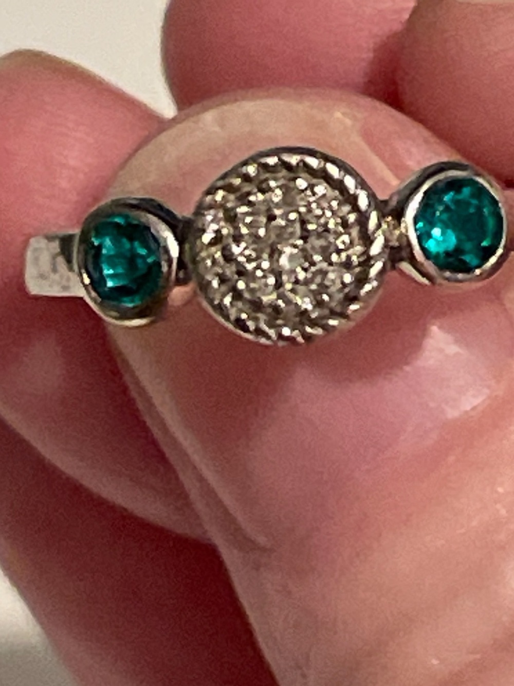 Sterling Silver Simulated Diamonds with Emerald Gem Accents